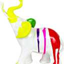 Colorful Pour Paint Elephant Statue Figurine Animal Art Sculpture Resin Home Decor Decoration for Living Room Bedroom Book Shelf Cabinet Office Desk Table Top Centerpieces Ornaments (Large)