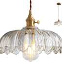 Glass Pendant Lights Kitchen Island Vintage - Modern Glass Pendant Lamp for Dining Room, Bedroom, Ceiling Hanging Fixture (Gold)