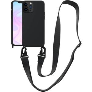Compatible with iPhone 12 Pro Max Case with Lanyard Crossbody iPhone Case with Strap Adjustable Shockproof Drop Protection Silicone Phone Cover for iPhone 12 Pro Max 6.7 Black