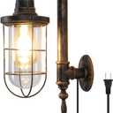 Plug in Wall Sconce Lights 14.2In Industrial Wall Lamp with UL Plug in Cord Fixtures with On Off Switch Rustic Bronze Farmhouse Mounted Lighting for Barn Loft Cafe Bar Cage Lighting with Clear Glass