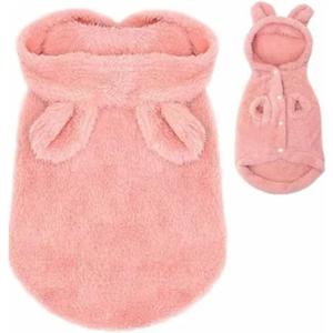 Pet Plush Clothes, Hooded Plush Fleece Dog Coat with Button Closure, Cute Bear Costume for Small Dogs in Autumn and Winter Seasons (Pink, S)