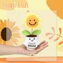 Sea Team Handmade Positive Sunflower Crochet Doll with Emotional Support Card, Knitted Artificial Flower, Christmas Decoration, Thank You Gift for Coworker, Friend, Bestie, Teacher (Small)