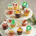 4 x Ephlyn 48Pcs Edible Christmas Cake Toppers Wafer Paper Christmas Cupcake Decorations Xmas Cookie Decorations for Xmas Festival Birthday Party Food Decor Green