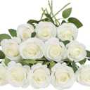 JUSMAI 12pcs Roses Artificial Flowers Ivory Silk Roses with Long Stems Fake Flowers for Wedding Bouquet Centerpices Decorations Party Bridal Baby Shower Home Decor