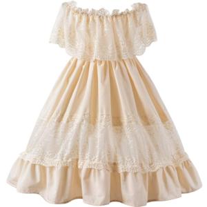 fioukiay Toddler Girl-Wedding-Princess-Maxi-Dress Boho Off Shoulder Lace Ruffle Dress Gowns Holiday Dresses (4-5T, Off White/Beige)