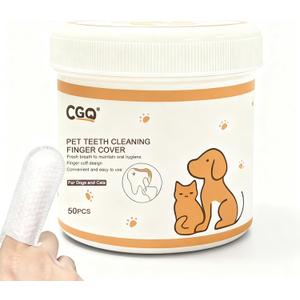 2 x CGO Pet Teeth Cleaning Finger Wipes (50 Count) - Soft Dental Finger Covers for Dogs & Cats - Effectively Removes Plaque & Tartar, Freshens Breath - Alcohol-Free, Non-Irritating Oral Care Routine