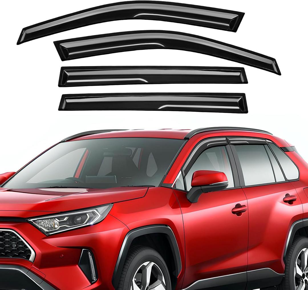Rain Guards Fit for Toyota RAV4 2019 2020 2021 2022 2023 2024 2025, Tape-On Window Deflector Extra Durable Side Sun Rain Guard 2019-2025 RAV4 Visor Deflectors Black 4 PCS