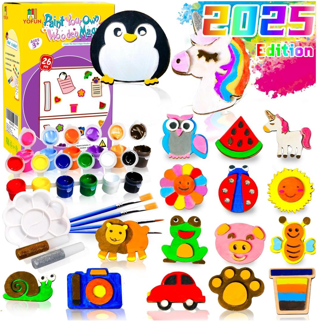 2 x YOFUN Paint Your Own Wooden Magnet - Wood Painting Craft Kit and Art Set for Kids, Art and Craft Supplies Party Favors for Boys Girls Age 4 5 6 7 8, Easter Crafts & Basket Stuffers (Large)