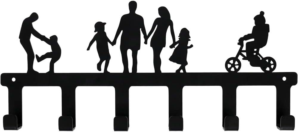 Myartte Zinc Alloy Key Organizer Rack with Screws and Stickers - Wall Decorative Key Hooks for Entryway, Kitchen, Bedroom (Family key holder black) Myartte Zinc Alloy Key Organizer Rack with Screws and Stickers - Wall Decorative Key Hooks for Entryway, Kitchen, Bedroom (Family key holder black)