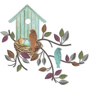 Peryiter Birds Wall Metal Decor for Outdoor Art Hanging Metal Tree with Birdhouse for Living Room Tree Leaf Wall Decor for Indoor Outdoor Garden(Brown, Light Blue)
