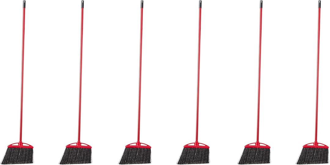 Amazon Basics Angle Broom With Metal Handle, 6-Pack, Black & Red (Previously AmazonCommercial brand)