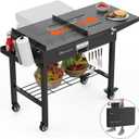 WARMOUNTS Foldable Grill Cart Outdoor with Wheels, Portable Outdoor Grill Table with Storage, Movable Stand Fits 17''/22'' Tabletop Grill, 400 Lbs Weight, for Camping, BBQ
