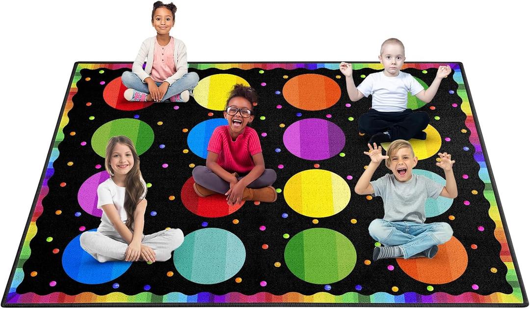 Booooom Jackson Black Seating Classroom Rug for Kids Room Seating Dcor, 6'6" x 8'6" Large Preschool Carpet Seating Rug for Teaching and Playroom, Non-Slip Rubber Backing