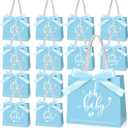 Spakon 25 Packs Baby Shower Favors for Guests Oh Baby Gifts Bag with Handles Paper Goodie Gift Bags with Ribbon for Newborn Gender Reveal Favors(Blue)