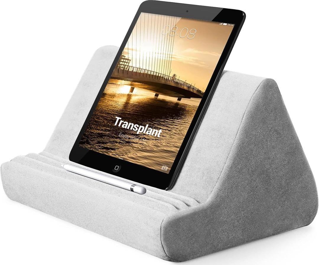 BZVV Tablet Pillow Stand with Pocket,Adjustable 3 Viewing Angle,Lazy Holder for Bed Sofa,Compatible with iPads Tablets eReaders Smartphones Books Magazines (Light Grey)