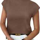 Sampeel Womens Short Sleeve Sweater Mock Neck Summer Top Dressy Casual Basic Knit Pullover Shirt (Brown, S)