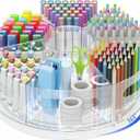 CraftGenes Rotating Desk Organizer, 360 Acrylic Pen Organizer for Desk with 7 Removable Compartments, Extra-Large Pen Holder for Office Supplies, Markers, and Art Supplies, Clear Pencil Holder