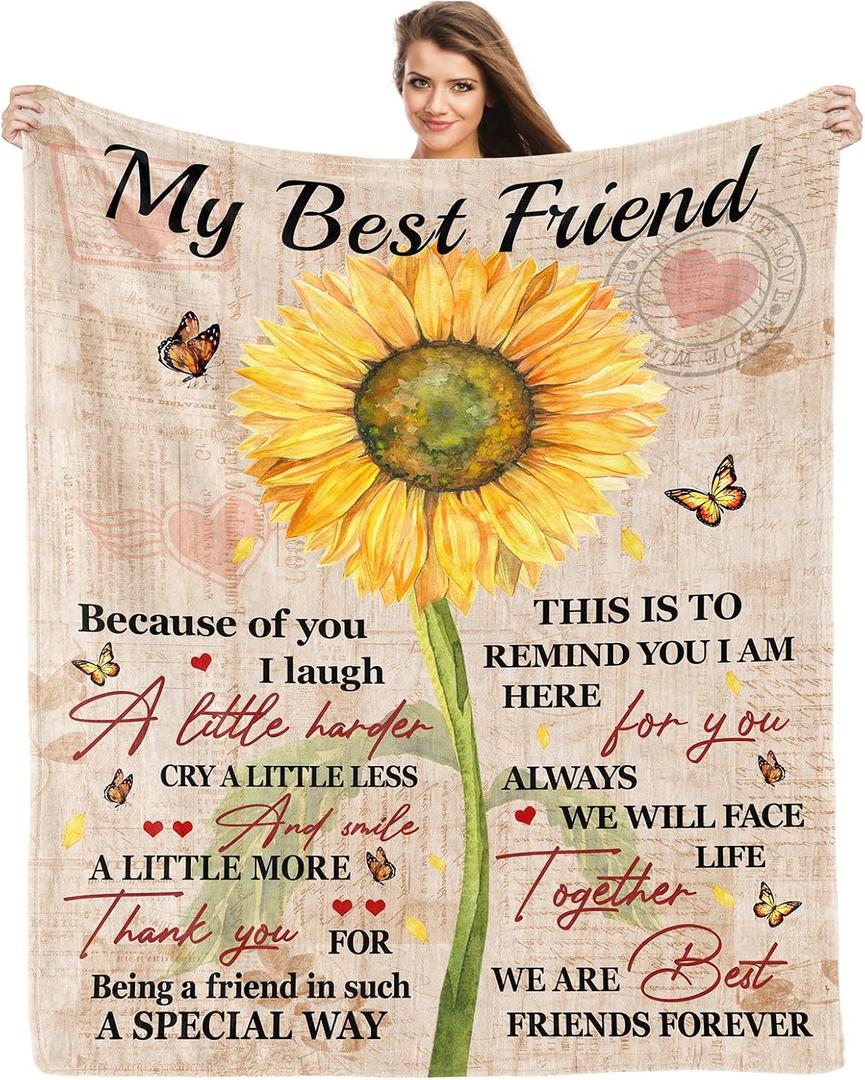 Kesidilo Best Friend Blankets for Women, BFF Gifts, Friendship Gifts, Yellow Floral 60"x80" Throw Blanket