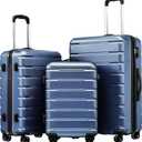Coolife Luggage Suitcase Carry-on Spinner TSA Lock USB Port Expandable (only 28) Lightweight Hardside Luggage (Ice Blue, 3 piece set)