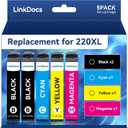 LinkDocs Remanufactured Ink Cartridge Replacement for 220XL T220XL to use with WF-2760 WF-2750 WF-2630 WF-2650 WF-2660 XP-320 (5 Pack, 2 Black, 1 Cyan, 1 Magenta, 1 Yellow)