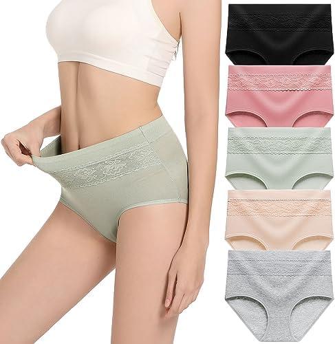 HAVVIS Women's Briefs Underwear Cotton High Waist Tummy Control Panties Rose Jacquard Ladies Panty Multipack, 5 Pieces, S