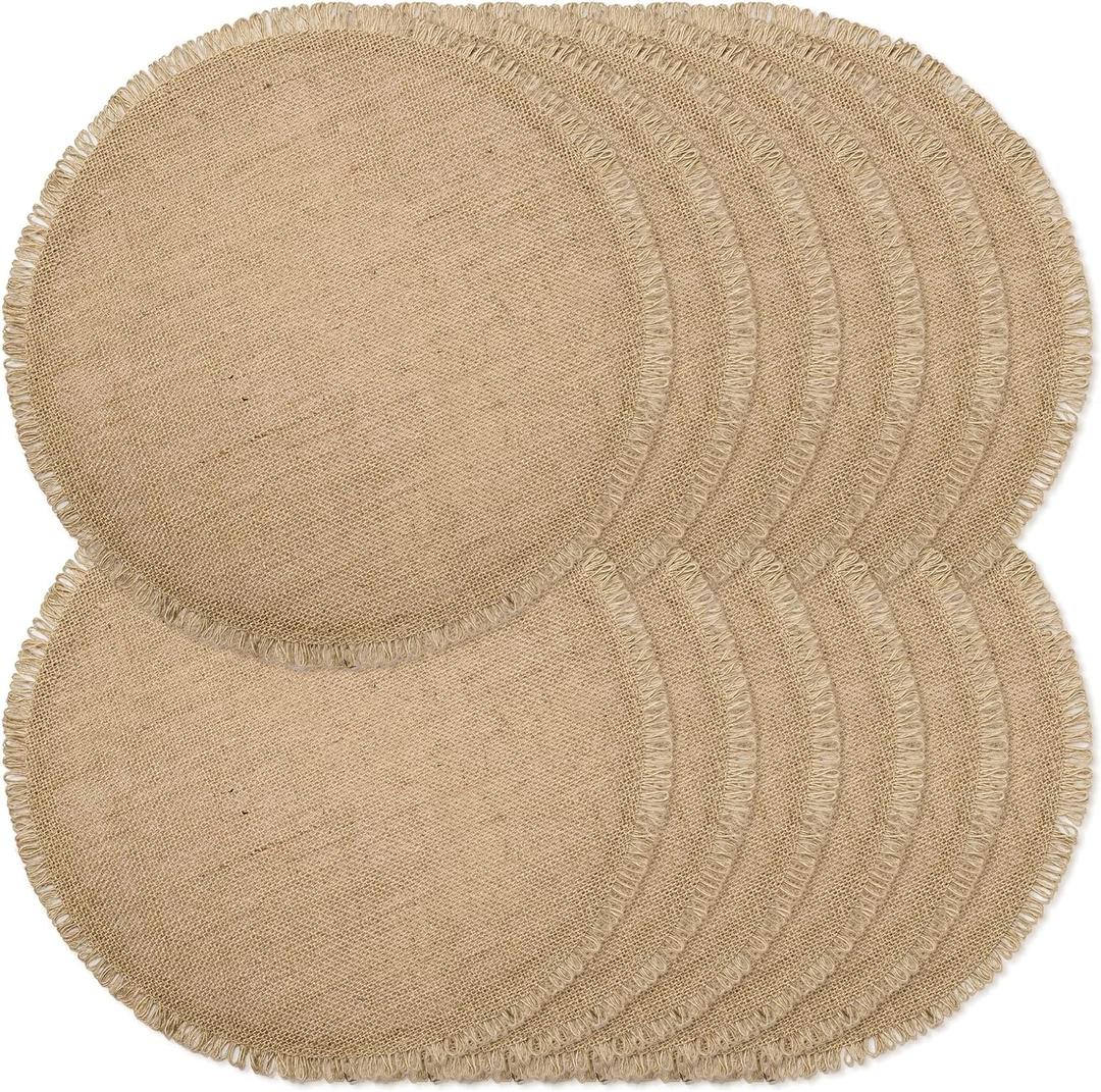 Round Burlap Placemats Set of 12 Jute Rustic Place Mats for Dining Tables Heat Resistant Natural Farmhouse Table Mats Decor for Thanksgiving (Tassel)