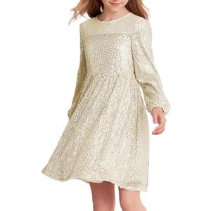 Danna Belle Girl Sequin Party Dress Formal Birthday Pageant Sparkle Fancy Prom Long Sleeve Dresses 5-12Years 12Y