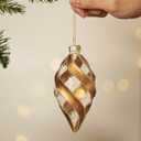 WDS WONDROUS Christmas Ball Ornaments Gold - Set of 8 Striped Glass Neutral Christmas Ornaments Set, Vintage Rustic Christmas Decor for Xmas Tree Home Party Holiday Farmhouse (Brown and Clear)