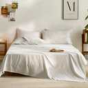 JELLYMONI 100% Cotton Bed Sheets Set – Thin Gray and White Vertical Stripes, Queen Size, Soft Bedding with Deep Pocket Fitted Sheet, Flat Sheet & Pillowcases