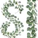 2 Pack Artificial Eucalyptus Garland: 12ft Silver Dollar Eucalyptus Leaves Vines with 156 Leaves - Handmade Faux Silk Leaf Greenery Garland for Table Wedding Party Mantel Wall Indoor Outdoor Decor