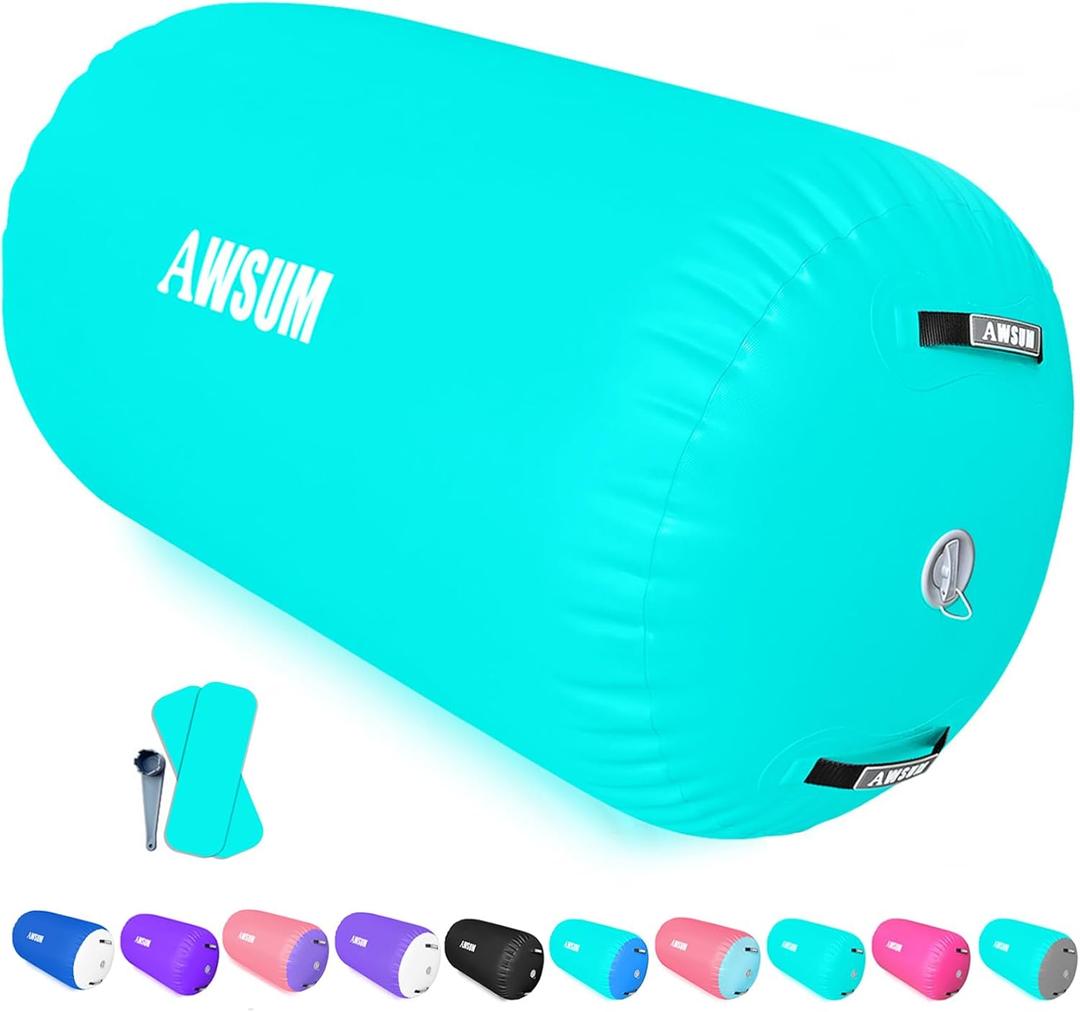 AWSUM 1 PCS Gymnastics Barrel Air Roller Inflatable Tumbling Mat Back Handspring Trainer for Octagon Mat Gym Gymnastics EquipmentNo Electric Pump ((L)39.4"x(Diam)19.7"-No pump, Mint Green)
