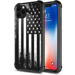 CARLOCA Compatible with iPhone 11 Case,Retro Black White American Flag iPhone 11 Cases for Girls,Graphic Design Shockproof Anti-Scratch Drop Protection Case for iPhone 11