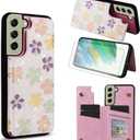 Asuwish Phone Case for Samsung Galaxy S21 FE 5G Wallet Cell Cover with Tempered Glass Screen Protector Luxury Flower Card Holder Slot Stand S 21 EF S21FE5G UW S21FE 21S G5 6.4 inch Blossoming Flowers