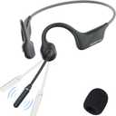 SANOTO Bone Conduction Headphones with Mic, Bluetooth Headset with Microphone Noise Canceling & Mute, Wireless Headset with Sponge Microphone Windscreen, Open Ear Headphones for Work Driving Call (Black and Gray)