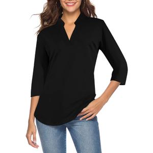 CEASIKERY Women's 3/4 Sleeve V Neck Tops Casual Tunic Blouse Loose Shirt, Size: Large