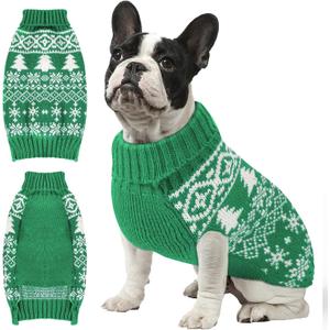 Christmas Dog Sweaters for Small Medium Large Dogs and Cats,Pet Soft Warm Holiday Outfit Girl & Boy,Pup Winter Clothes Turtleneck Double Knitting Collar for Outdoors Playing（Green, XS)