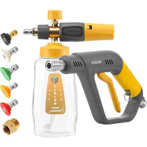 Short Pressure Washer Gun with Foam Cannon, High Power Washer Gun Snow Foam Lance with 5 Power Washer Nozzle Tips, 1/4 Inch Quick Connector, 4000 PSI, 1 Liter