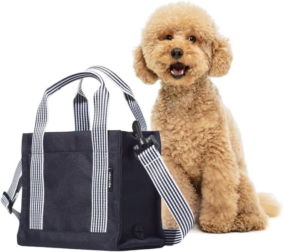 Dog Walking Bag Crossbody Tote and Dog Treat Pouch with Built-in Poop Bag Dispenser (Navy)