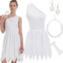 qnprt Halloween Family Costume for Women 2025 White Dress Outfit with Necklace Accessories, Larg