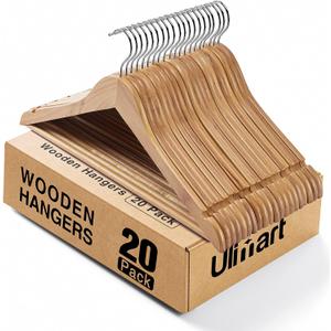 Wooden Hangers 20 Pack Smooth Finish Wood Hanger,Sturdy Clothes Hanger for Suit,Jacket, Pant, Dress,Coat Hangers for Closet (Natural)