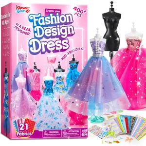 Klever Kits 400+PCS Fashion Design Crafts for Kids, Art and Crafts, DIY Sewing Kits with 3 Mannequins for Girls Aged 8-12, Birthday Presents, Toys for Kids