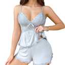 Sexy Pajama Set for Women PJS Sets Lace Cami Set Modal Sleepwear Set with Shorts Lingerie Set V-Neck, Size: XL (Gray)