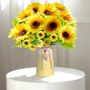 Artificial Sunflower Arrangement in Ceramic Vase  Fake Silk Sunflowers Table Centerpiece Decoration, Stylish Artificial Flowers with Vase for Home Table Dining Room