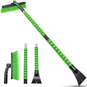 HEEYA 42.5 Inch Car Scraper Snow Brush, 12.6 Inch Large Brush Head with Ice Scraper for Window Windshield, Portable Snow Scraper for SUV Truck Vehicle Jeep RV Auto - Green