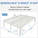 White Bed Frame Queen Size 14 Inch, Metal Queen Bed Frame No Box Spring Needed, Heavy Duty Steel Support 3500 LBS, DIY Headboard, Noiseless, Round Corner Legs, Storage Space, Easy Assembly