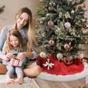 24 Inch Faux Fur Christmas Tree Skirt Soft Plush Tree Mat Thick Red Velvet and White Plush Tree Skirts Christmas Decorations Fluffy Tree Skirts Xmas Holiday Party Indoor Decorations, Red