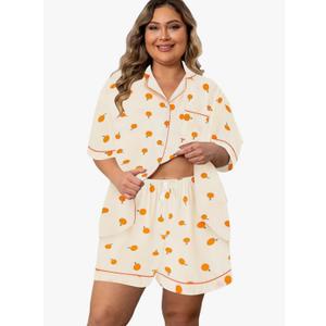 Women Pajama Shorts Sets Button Down Lounge Sets Plus Size Summer Sleepwear Texture Printed Cute 2pcs Nighty 3 XL