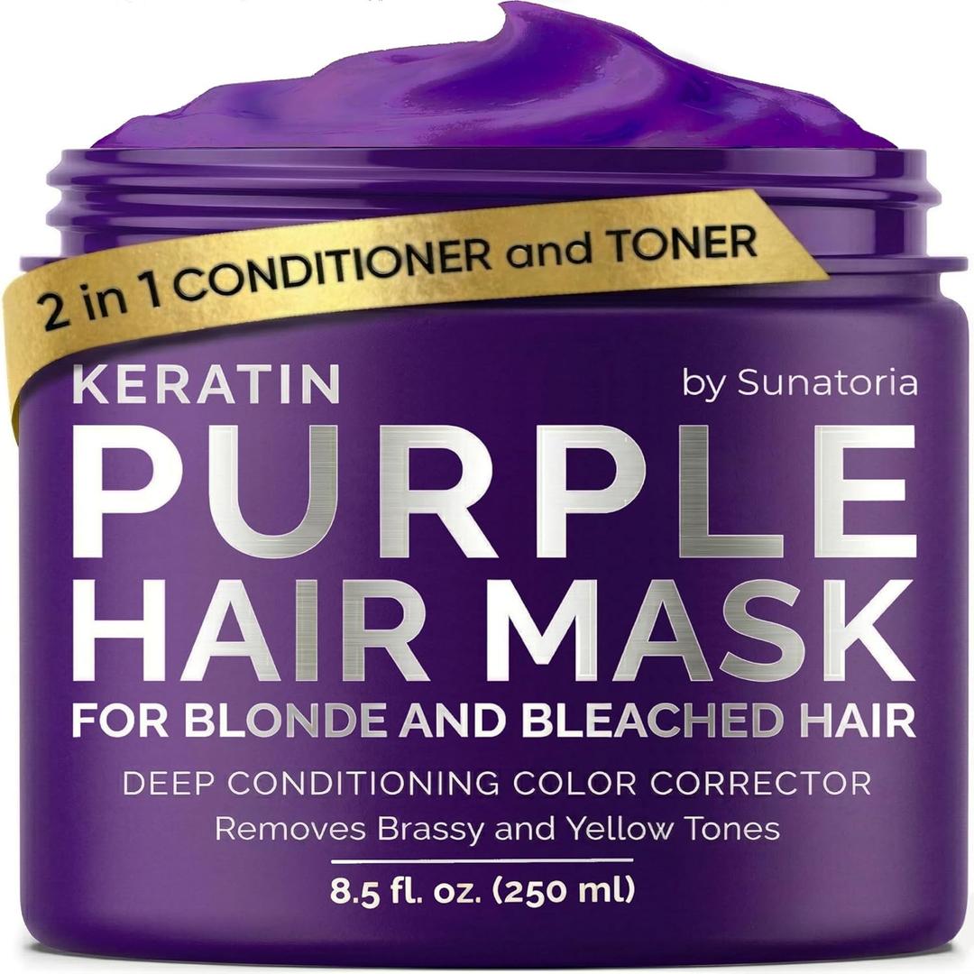 SUNATORIA Purple Hair Mask for Blonde & Bleached Hair, 2-in-1 Keratin Toning Conditioner for Brass Control, Helps Reduce Yellow Tones While Softening Dry Color-Treated Strands | 8.5 Fl Oz