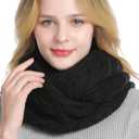 QUEENFUR Winter Women Thick Cable Knit Ribbed Infinity Circle Loop Scarf (Black)