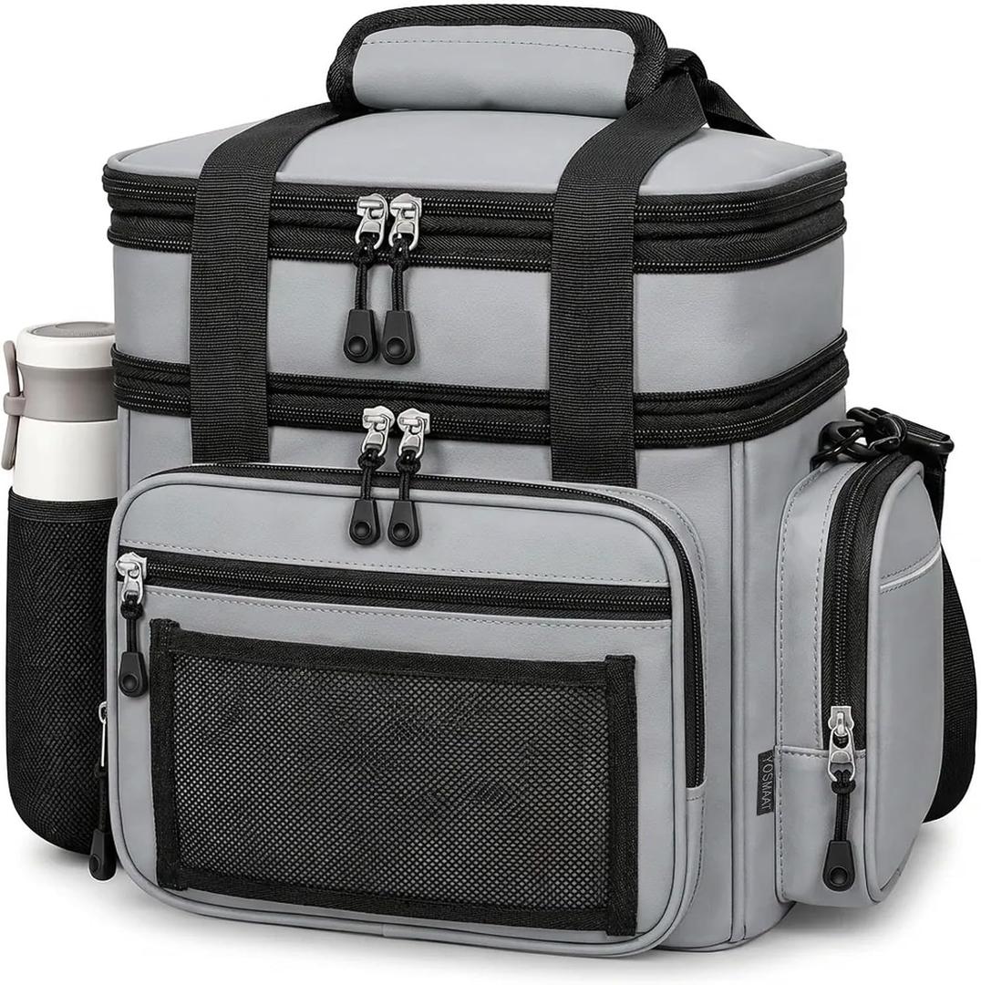 Expandable Lunch Box Men Insulated Double Deck Leakproof Cooler Bag
7 Pockets, Waterproof Polyester, Heat-Resistant Foil, Padded Shoulder Strap. Adult Work, Outdoor, Beach (Grey, 15L)